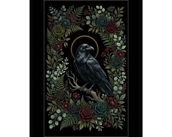 Raven Dark Academia Floral Magical Cottagecore Impression d'art Poster