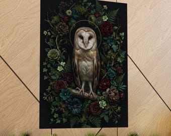Affiche d'impression d'art floral Dark Academia de effraie des clochers | Poster vertical mat