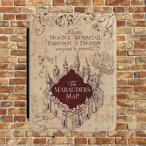May include: A rectangular tablet case featuring a beige parchment-style background with a dark red central emblem. The text reads: Messrs. MOONY, WORMTAIL, PADFOOT & PRONGS are proud to present The MARAUDER'S MAP. It includes a detailed castle illustration.