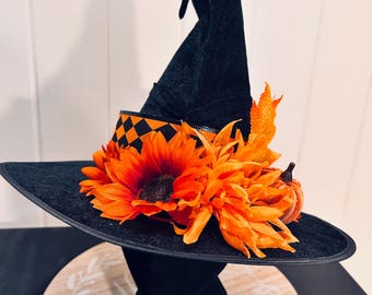 Custom Harvest Orange Runched Velvet Witch Hat for Witchy Halloween Costume or Spooky Decor