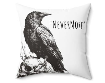 Coussin Corbeau Nevermore, Décoration intérieure gothique et littéraire, Coussin en polyester filé
