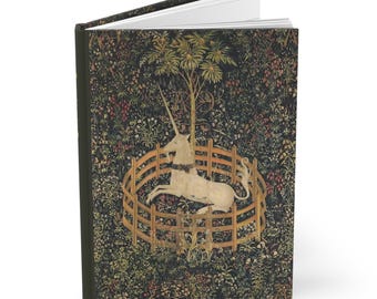 Carnet à couverture rigide « Tapisserie Licorne » | Illustration médiévale de licorne