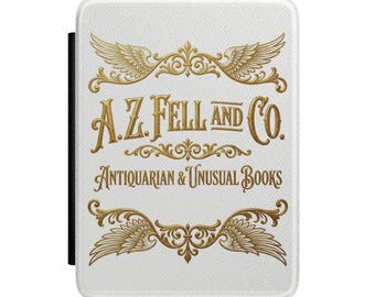 Good Omens - Aziraphale - Étui pour Kindle de la librairie | Étui pour Kindle A.Z. Fell & Co - Blanc et or