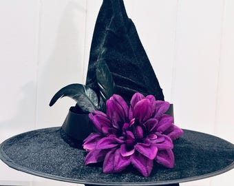 Custom Runched Velvet Witch Hat for Witchy Halloween Costume or Spooky Decor