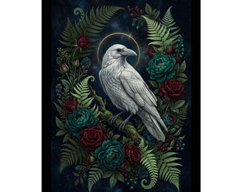 Poster noir de corbeau blanc d'art universitaire | Décoration murale verticale mate