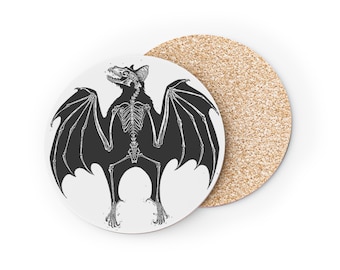 Dessous de verre squelette chauve-souris pour Halloween | Dessous de verre en liège, décoration gothique pour la maison