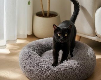 Flauschiges Donut-Haustierbett: Waschbares Plüsch-Liegekissen für Katzen und Hunde