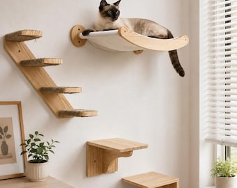 Estantes de escalada para gatos montados en la pared, casa, puente, hamaca, rascador, pedales, escalera, muebles para gatitos