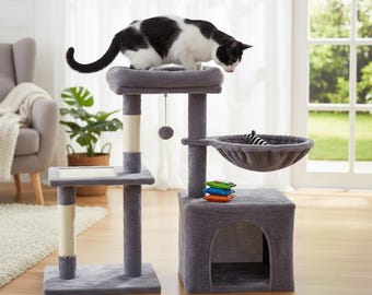 Arbre à chat, poteau à griffer, hamac, perchoir amovible, 2 modèles