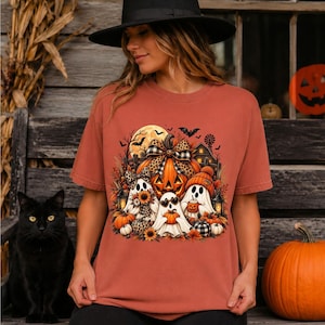 Cute Halloween Ghost Shirt, Pumpkin Patch T-Shirt, Fall Farm Tee, Leopard Bow Ghost Shirt, Country Halloween Shirt, Spooky Season Tee