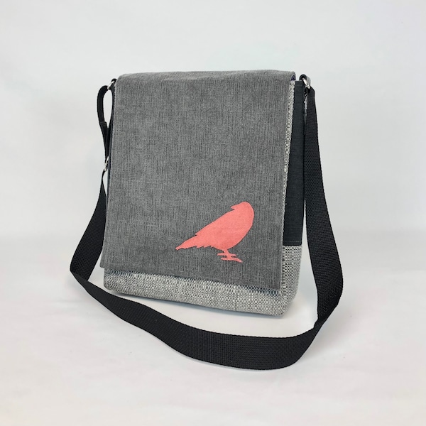 Messenger Bag - Cross Body Purse - Lightweight Durable - Eco Conscious - One Of A Kind Bag - Gift for Her - Bag with Raven