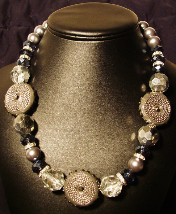 Items similar to Silver Beaded Handmade Necklace on Etsy
