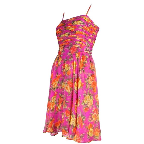 Valentino Cocktail Dress 1990's Floral Printed Sil