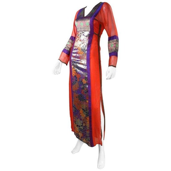 Thea Porter Gown 1970's Metallic Silk Vintage