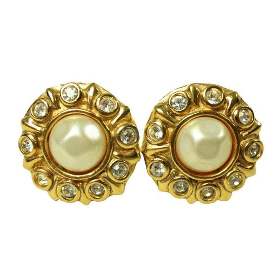 Chanel Earrings 1980's Rhinestone & Pearl Vintage