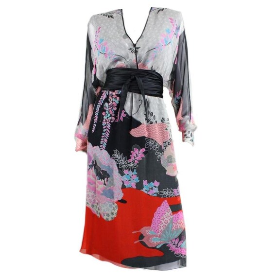 Hanae Mori Cocktail Dress 1980's Silk Chiffon with