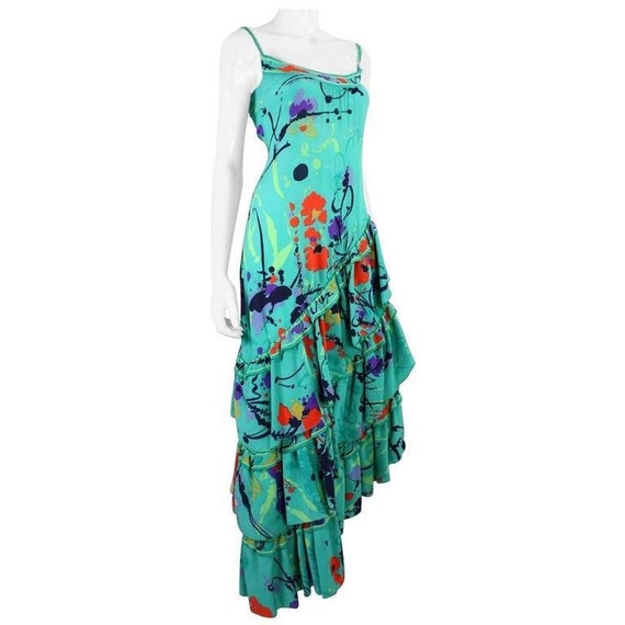 Leonard Gown 1980's Silk with Ruffled Skirt Vintag