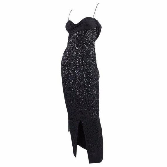 Frank Starr Gown 1950's Black Sequined Vintage