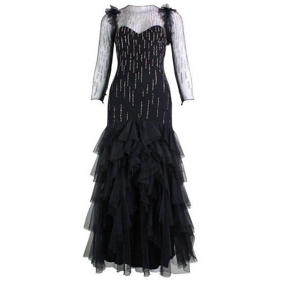 Loris Azzaro Gown 1970's Net Glitter Vintage