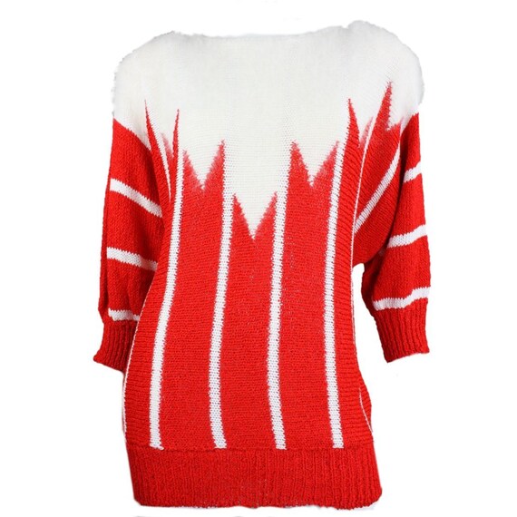 1980's Sweater Red & White Mohair Stripe