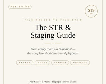 Airbnb Host Guide | Short Term Rental Staging Playbook | Vacation Rental Setup PDF | STR Superhost Operations & Turnover Guide