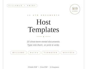Airbnb Host Templates | STR Welcome Book House Rules | Fillable + Printable Vacation Rental Docs | Check In Out Cleaning Set