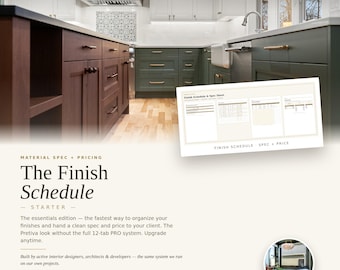 Finish Schedule Template for Interior Designers | Material Spec Sheet + Pricing | Simple Editable Excel for Renovations, Flips