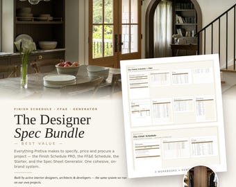 Interior Designer Spec Bundle | Finish Schedule + FF&E + Spec Sheet Generator | Procurement, Client Pricing Excel Kit