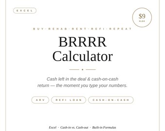 BRRRR Calculator Spreadsheet | Real Estate Investment Analyzer (Excel Tool)