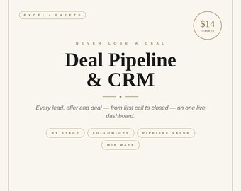 Real Estate Deal Pipeline and CRM Tracker | Lead & Offer Manager | Investor Deal Flow Dashboard | Excel Google Sheets Template
