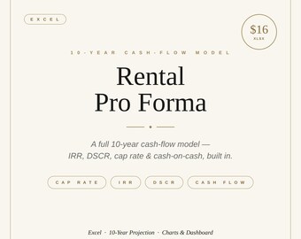 Rental Property Pro Forma Spreadsheet | Cash Flow Calculator | Cap Rate DSCR IRR Excel | Buy and Hold Investment Analyzer