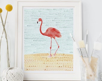 Flamingo Art Print - 8 x 10 - Watercolor Flamingo Art - Kid's Room Art Print - Flamingo Watercolor Print - Tropical Art Print - Flamingo