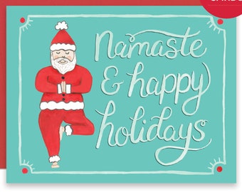 Namaste and Happy Holidays Santa Card, Yoga Holiday Card, Namaste Holiday Card, Santa Holiday Cards, Cute Yoga Cards, Namaste Greeting Cards