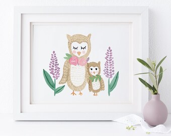 Owl Nursery Print, Watercolor Owl Wall Art, Owl Nursery Decor, Owl Wall Art, Watercolor Owl Print, Woodland Nursery Art, Baby Owl Art