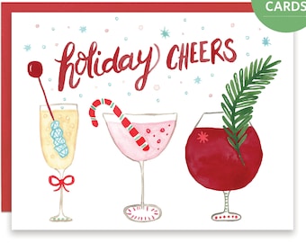 Holiday Cheers Cards, Holiday Cocktails Card, Christmas Party Card, Holiday Drinks, Holiday Drink Cards, Cute Holiday Cards, Christmas Cards