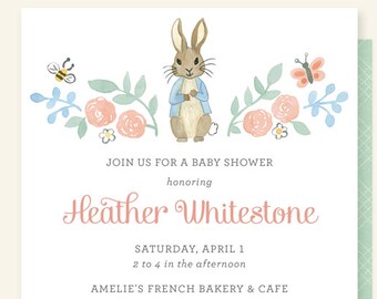 Peter Rabbit Baby Shower Invitation - Rabbit Shower Invitation, Beatrix Potter Shower Invite, Bunny Baby Shower Invitation, Neutral Shower