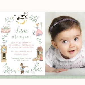 Nursery Rhyme Birthday Invitation, Mother Goose Birthday Invitation, First Birthday Invitation, Storybook Birthday Invitation, Nursery Rhyme