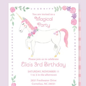 Unicorn Birthday Invitation, Magical Birthday Invitation, Unicorn Invitation, Unicorn Party, Unicorn Birthday Party, Unicorn Stationery Card image 1