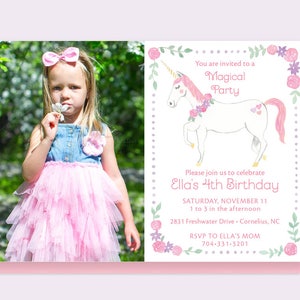 Unicorn Birthday Invitation, Magical Birthday Invitation, Unicorn Invitation, Unicorn Party, Unicorn Birthday Party, Unicorn Stationery Card image 2