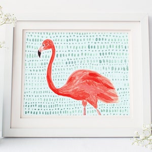 Flamingo Art Print - 8 x 10 inches - Tropical Art Print, Fun Summer Art, Flamingo Art, Watercolor Flamingo, Kid's Room Art, Art for Kids