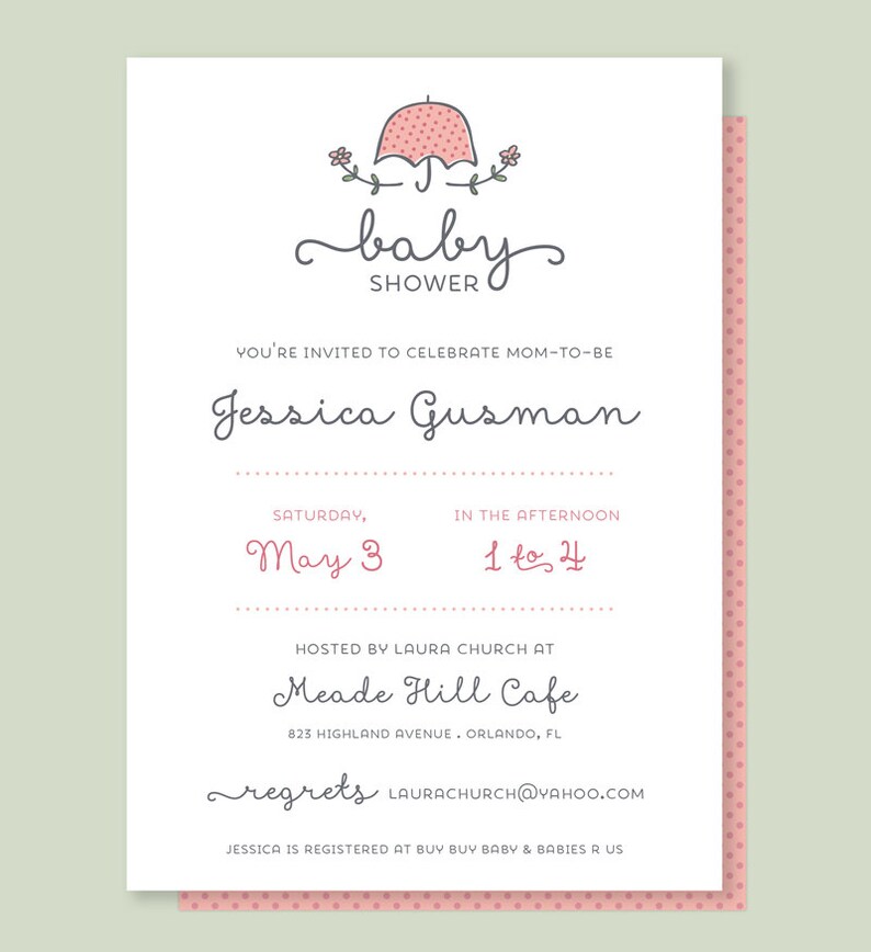 Umbrella Baby Shower Invitation Gender Neutral Green Etsy