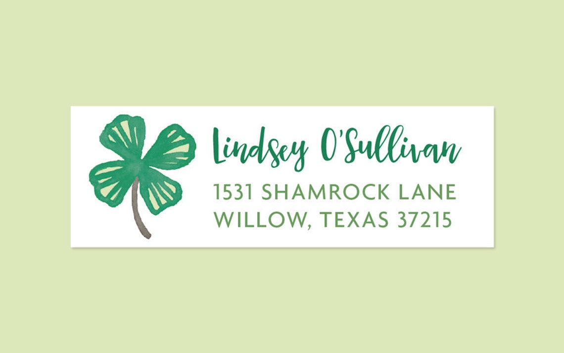 Four Leaf Clover Return Address Labels Shamrock Address Etsy
