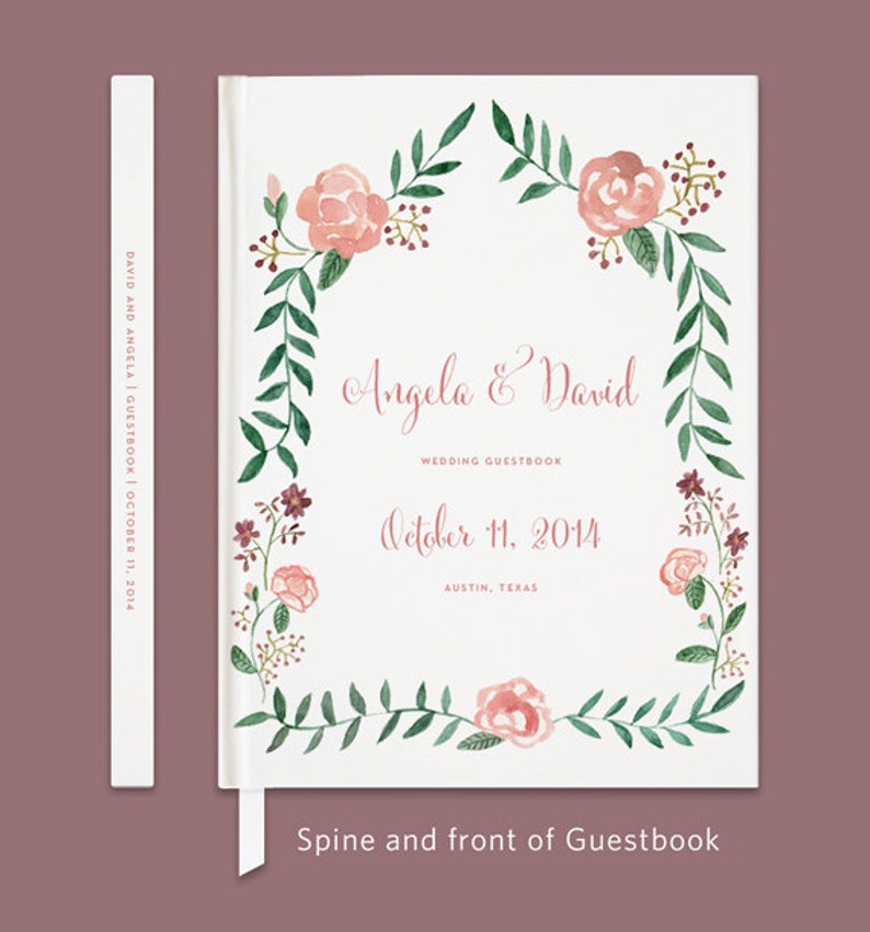 Watercolor Rose Guestbook Custom Wedding Guestbook Floral Guestbook Hardbound Wedding Guestbook Watercolor Flowers Wedding Guestbook