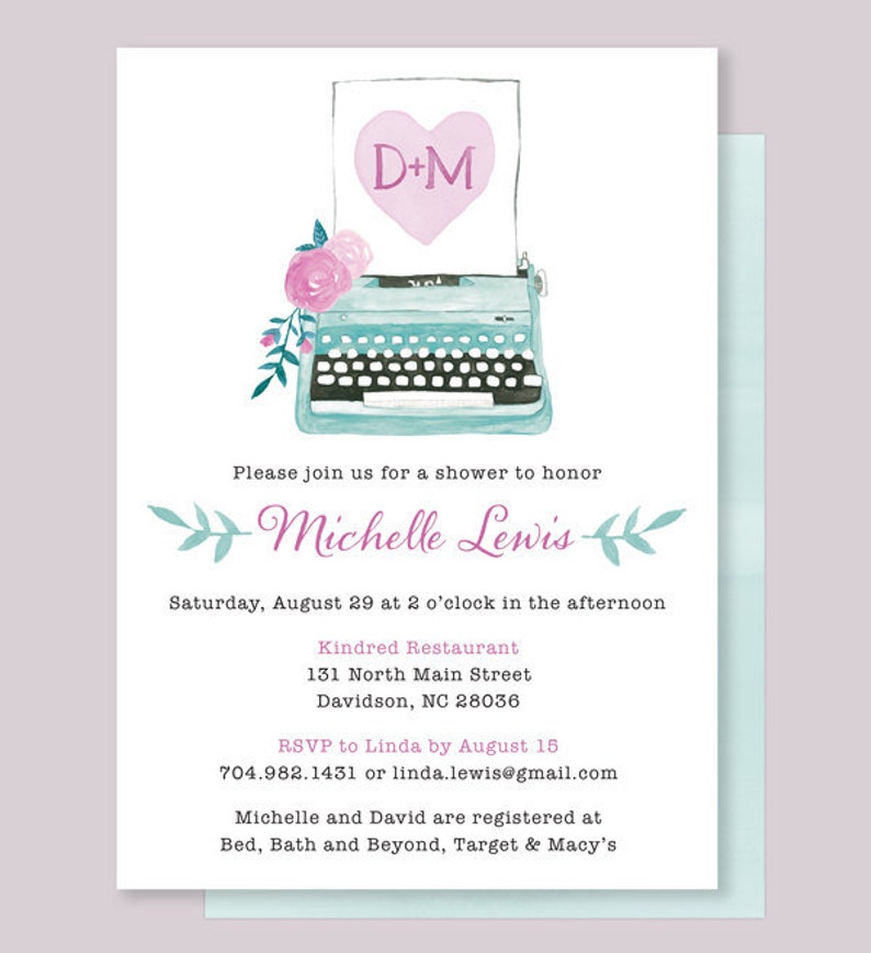 Vintage Typewriter Bridal Shower Invitation Typewriter Shower Invitation She Found Her Type Shower Invite Watercolor Typewriter
