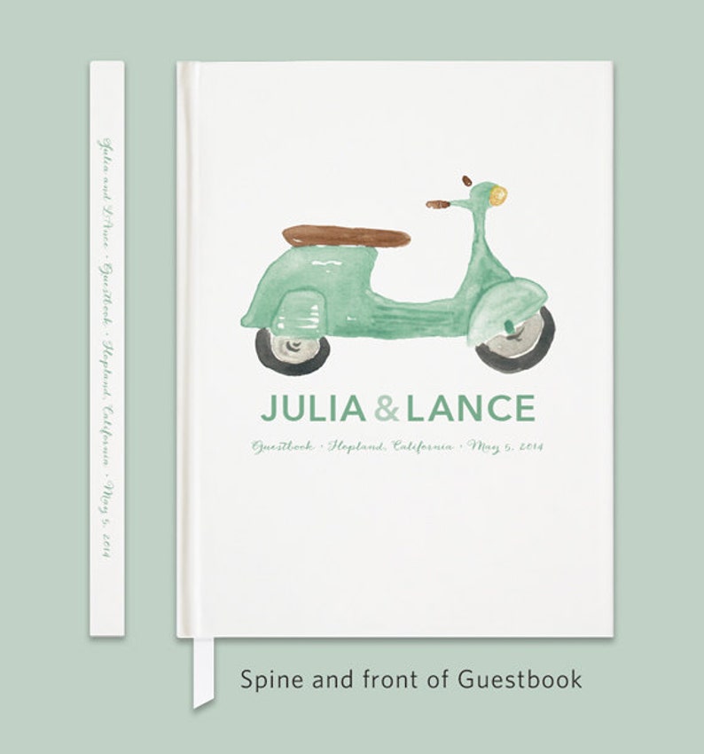 Vespa Wedding Guestbook Hardbound Wedding Guestbook Italian Wedding Guestbook Scooter Guestbook Custom Wedding Guestbook Mint Vespa