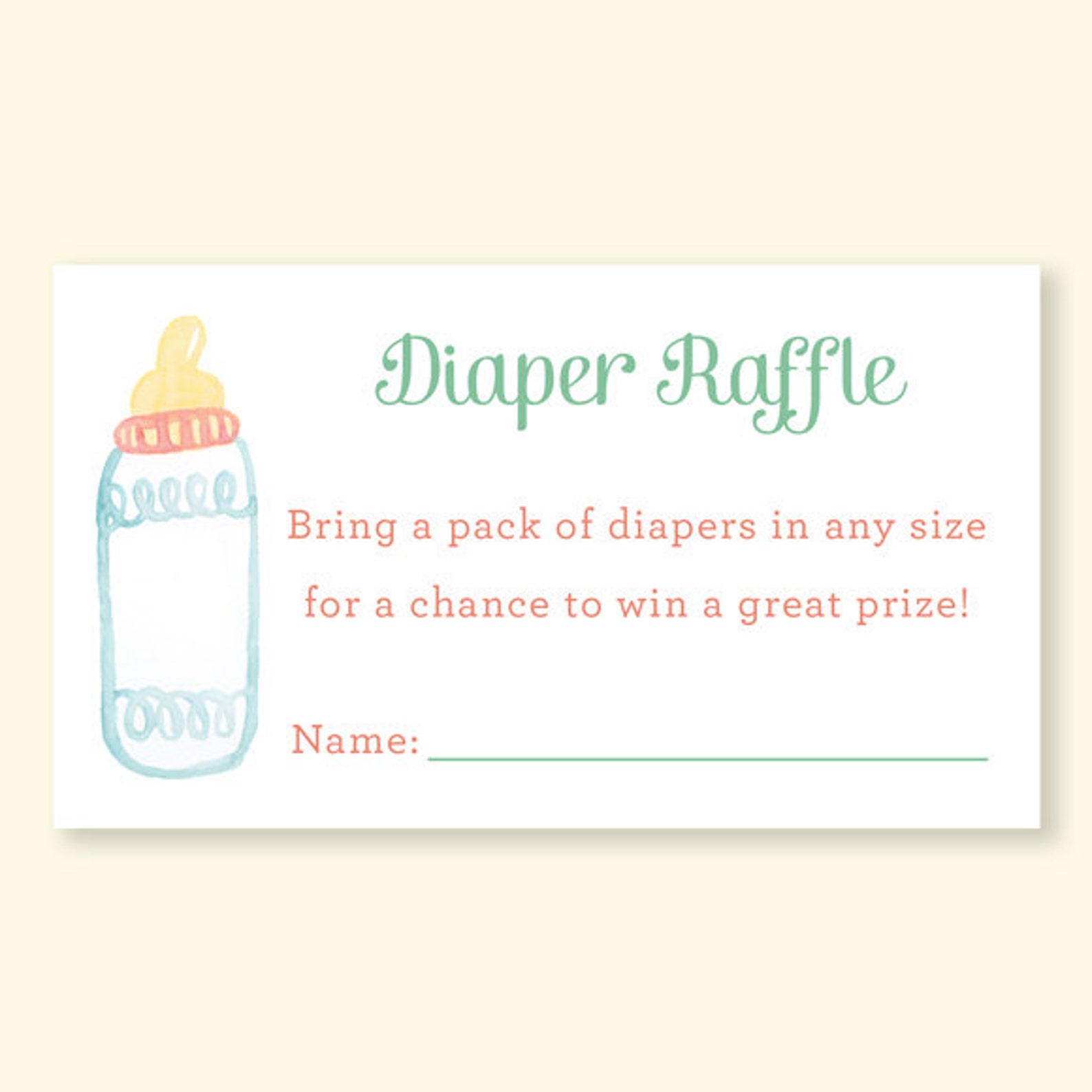 Diaper Raffle Card for Gender Neutral Baby Shower Bottle Etsy