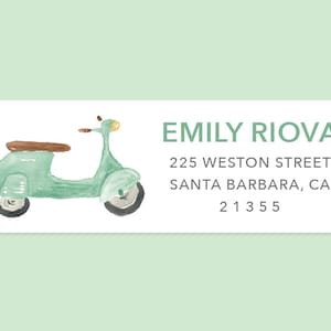 Vespa Return Address Label Sticker with Hand-painted Vespa Scooter, Scooter Return Address Label, Vespa Sticker Label, Mint Green Vespa