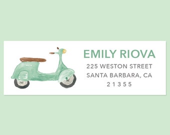 Vespa Return Address Label Sticker with Hand-painted Vespa Scooter, Scooter Return Address Label, Vespa Sticker Label, Mint Green Vespa