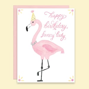 Flamingo Birthday Card, Happy Birthday Flamingo Card, Fancy Flamingo Birthday Card, Watercolor Flamingo Card, Party Flamingo Birthday Card