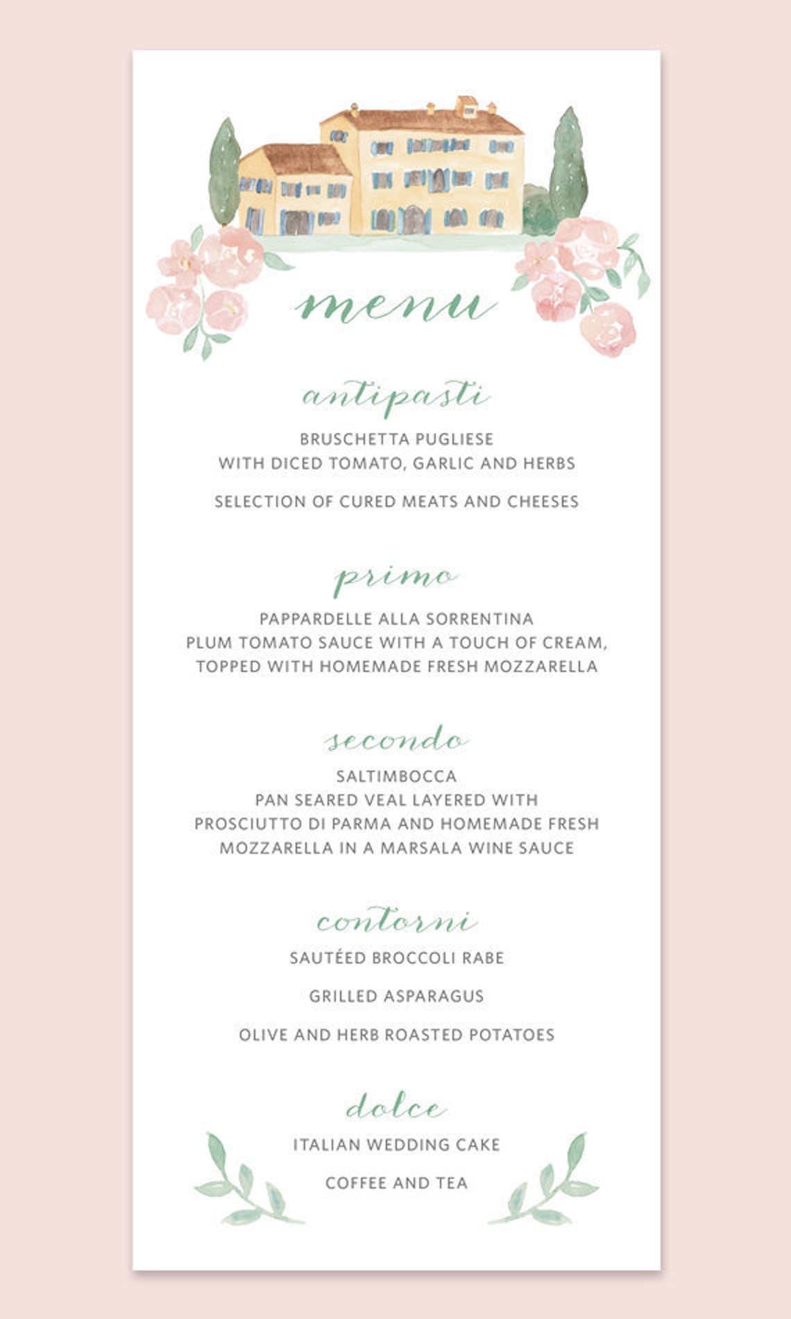 Italian Wedding Menu Cards Menu Card with Italian Villa Etsy